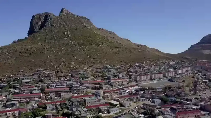Aerial view of the Hangberg settlement below the mountain, Hout Bay, Cape Town
